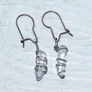 Vintage Sterling Silver Wire Wrapped Quartz Crystal Dangle Earrings For Women